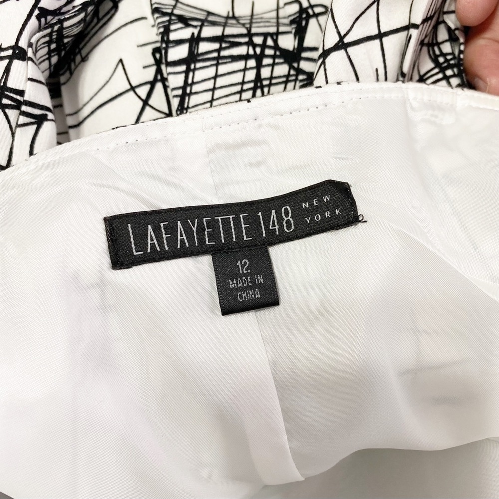 Lafayette 148 New York Skirt 12 Black White Print Pleated - Picture 7 of 9